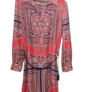ANTONIO MELANI Pink Blue Long Sleeve Polo Collar Dress